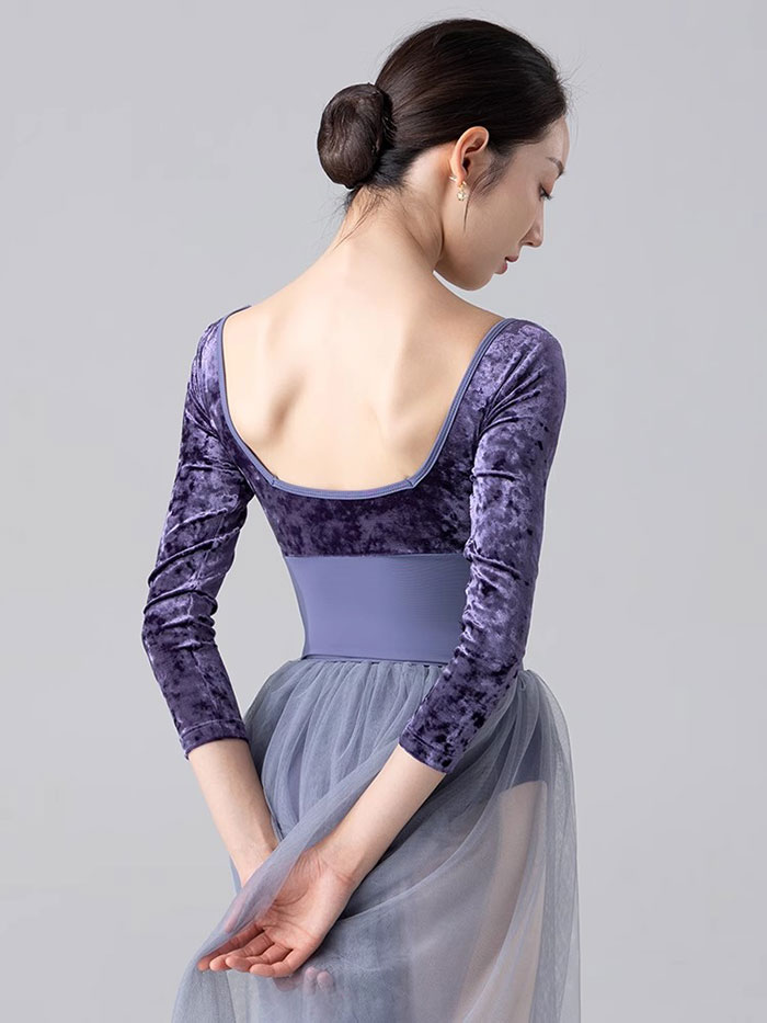 バレエ レオタード 大人 長袖 ジュニア 大人用 バレエレオタード エレガント 背中空き 異素材 ベロア かわいい 大人バレエ バレエ用品 スカート 大人のレオタード