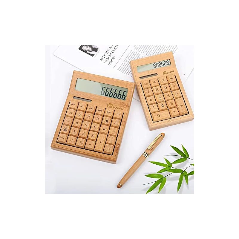 OIWAI クリエイティブ竹製 電卓 計算機 12桁 ソーラー式給電 ボタンバッテリー補助電池付き 29キー電卓 クリエイティブ ナチュラル (13.5*17.4)