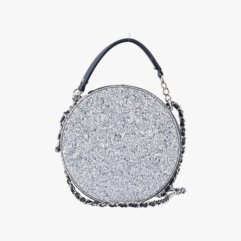 メタリックラウンドチェーン シルバー×ブラック パテント A91990 24933640中古