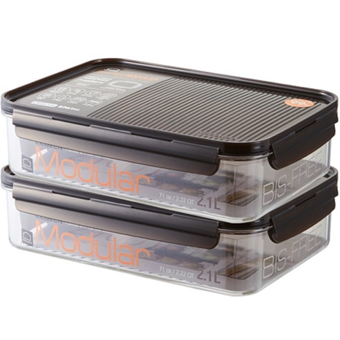2個セット ビスフリー モジュラー 2.1L 長方形 BPAフリー食品保存容器 スタッカブルケース モジュラーシステム ロック＆ロック
