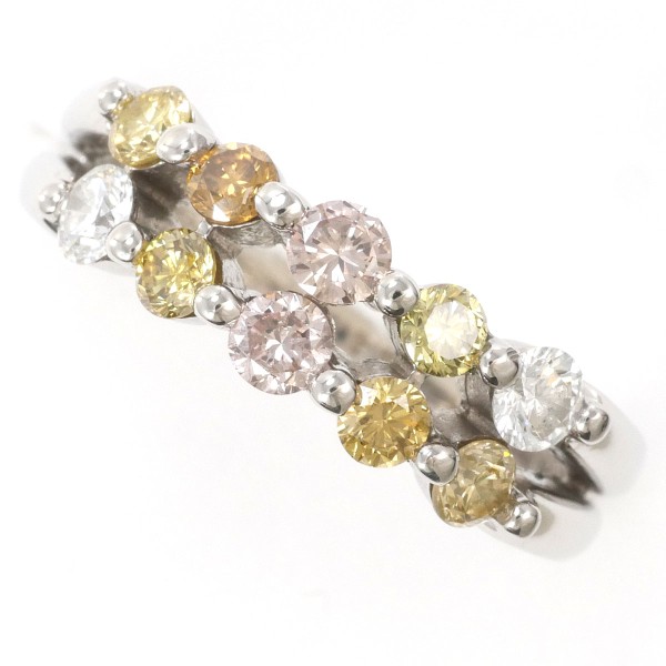 PT900 プラチナ リング 12号 ダイヤ 0.23 マルチカラーダイヤ 0.75 鑑別書 中古