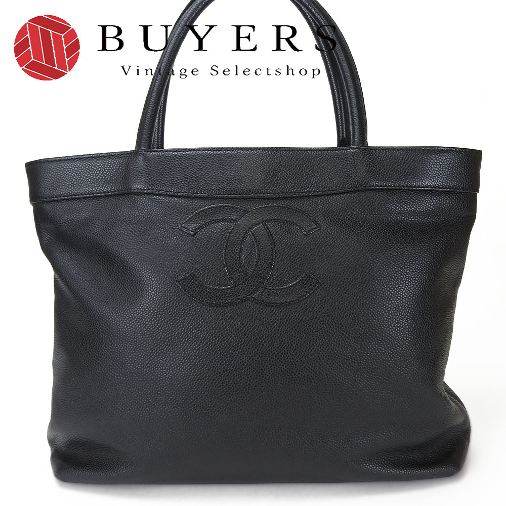 中古 シャネル トートバッグ 肩掛け 6番台 キャビアスキン ココマーク レザー 黒 ブラック レディース 女性 シック シンプル 普段使い CHANEL Tote Bag Black Leather
