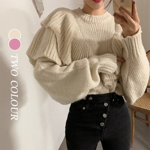 Women 202新作 ニットセーター INSスタイル 木製の耳 ゆったり 韓国服 ピンクワンサイズ/取り合わせ最低数量3点から 707