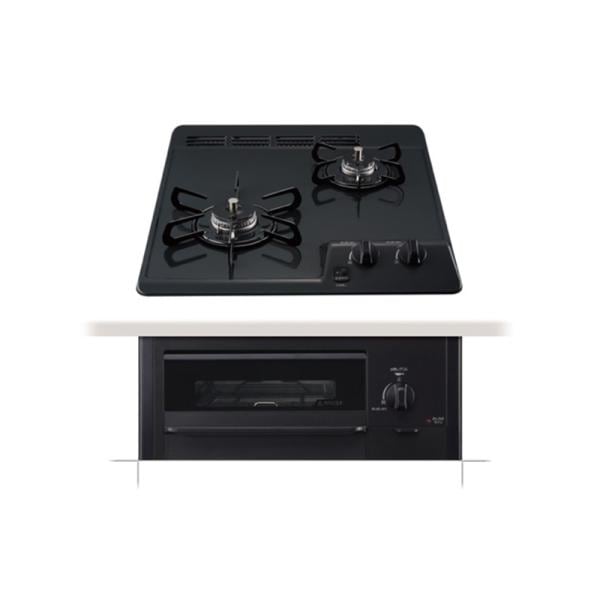 ビルトインコンロ プロパンガス 2口 コンパクトキッチン ニュートラルグレー 安全機能 水なし片面焼きグリル PD-N202BG-LP