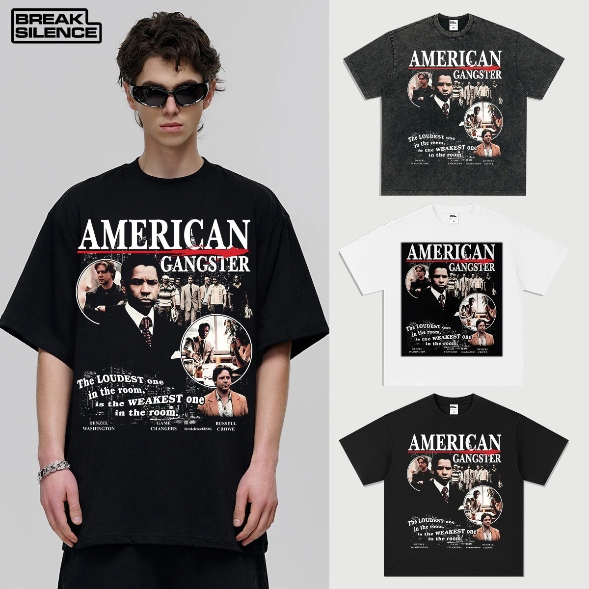 アメリカンギャング映画海賊版アメリカンレトロ半袖Tシャツゆったり五分袖