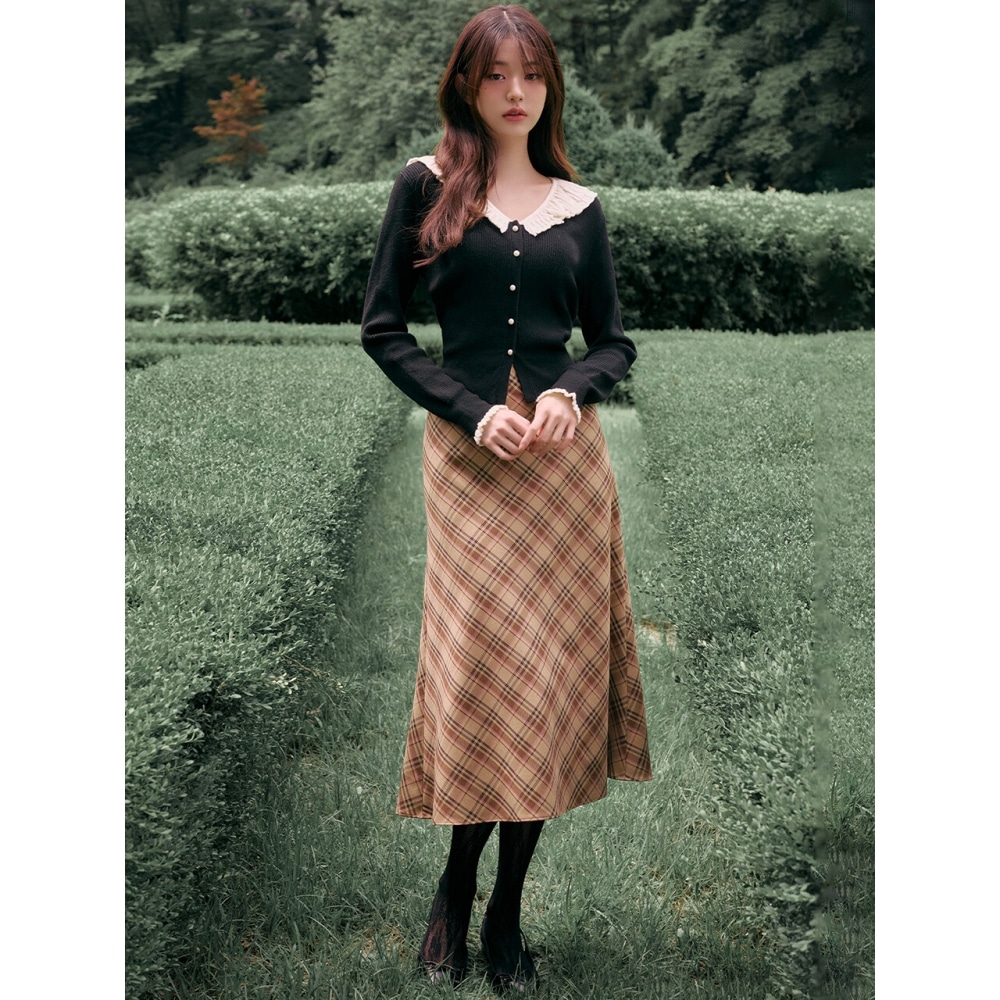 ロラローラチェックミディスカートブラウン