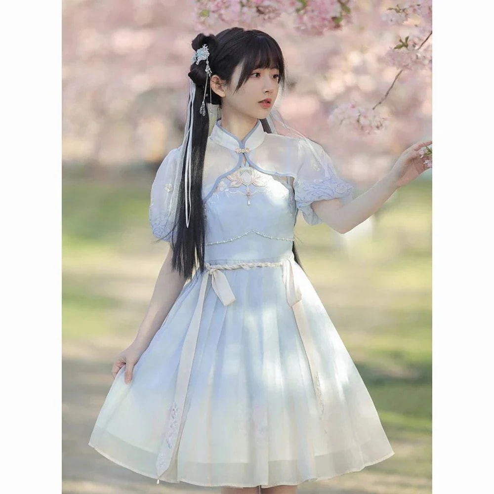 韓国ファッション ワンピース チャイナドレス ロリータドレス 二点セット 風 メイド服 コスプレ ハロウィン