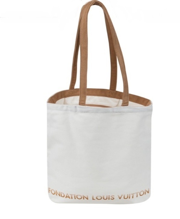 Fondation フォンダシオン 美術館 キャンバストートバッグ ホワイト／グレー 内ポケット付