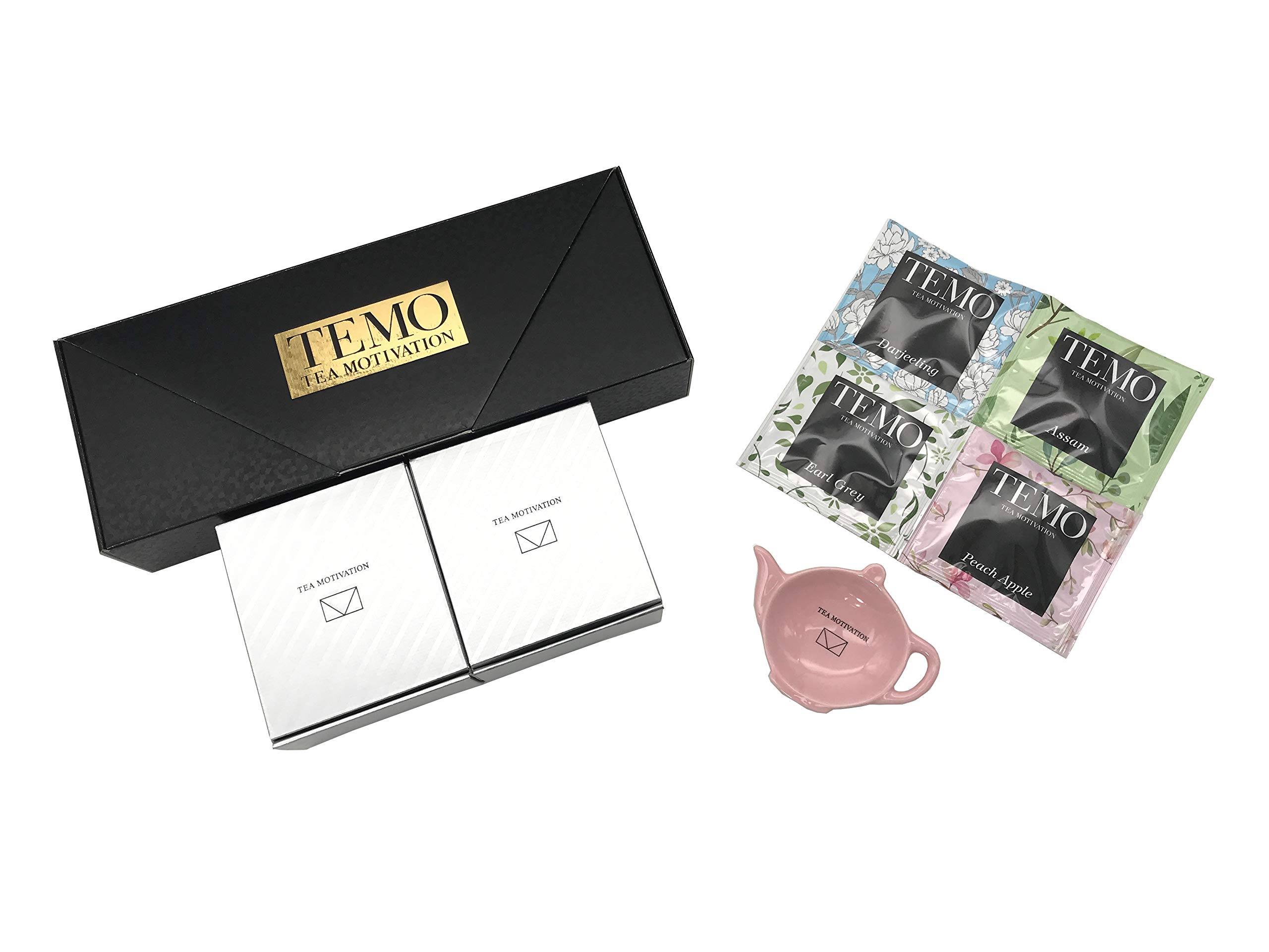 TEA MOTIVATION PREMIUM 紅茶 ギフト ティー 4種アソート22包入 ティーレスト付 (ピンク) アールグレイ ダージリン アッサム ももりんご ギフト包装済