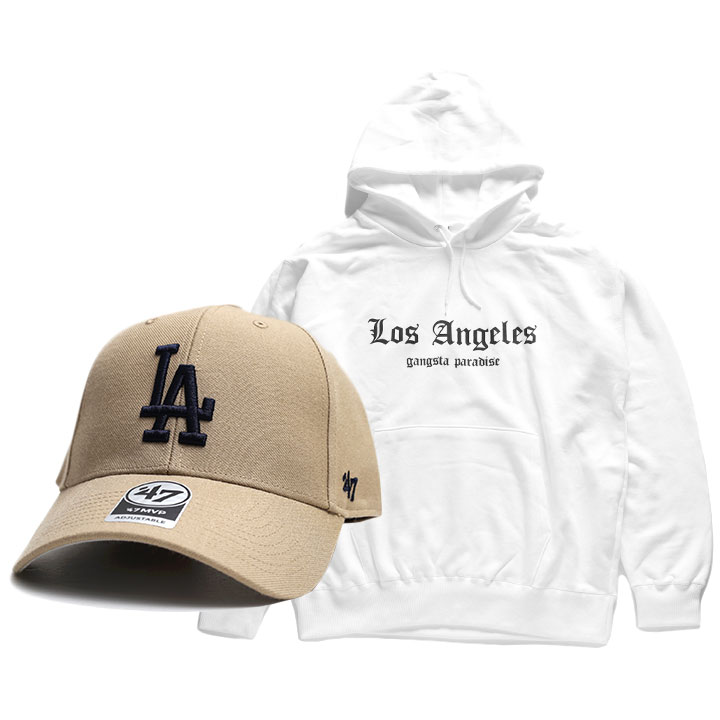 47 ブランド LA ドジャース キャップ コーデセット 着こなしセット ローキャップ 浅め 長袖 フォーティーセブン ACEFLAG エースフラッグ パーカー