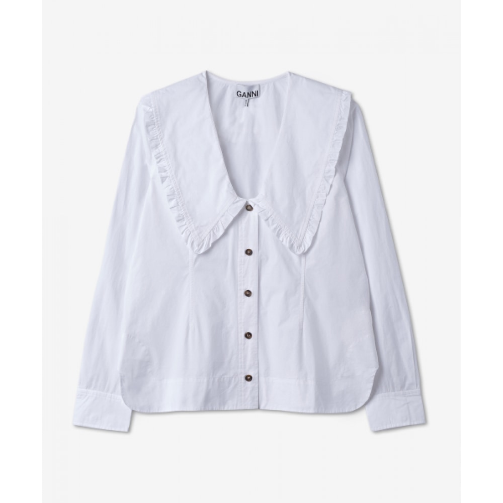 GANNI 女性用ポプリン V ネックシャツ-ホワイト/F5778151