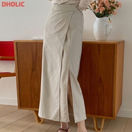 [メガ割りSALE]ラップ調スリットIラインスカート