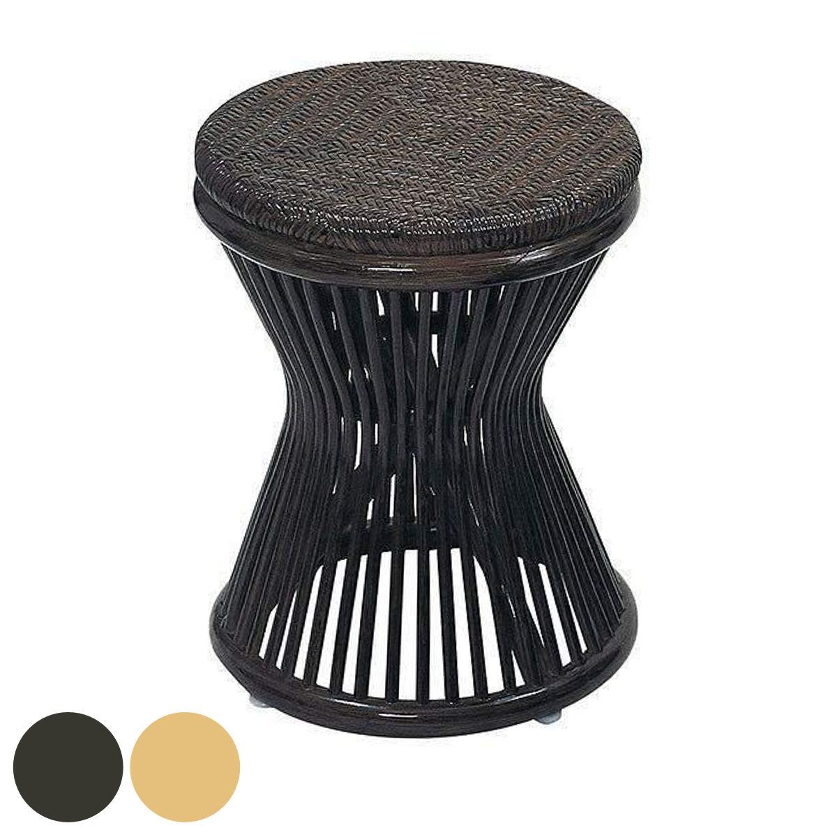 籐 スツール 丸型 ラタン製 座面高43cm ブラック アジアン家具 籐家具 座椅子 座いす ラタン 籐製 アジアン アジアンテイスト