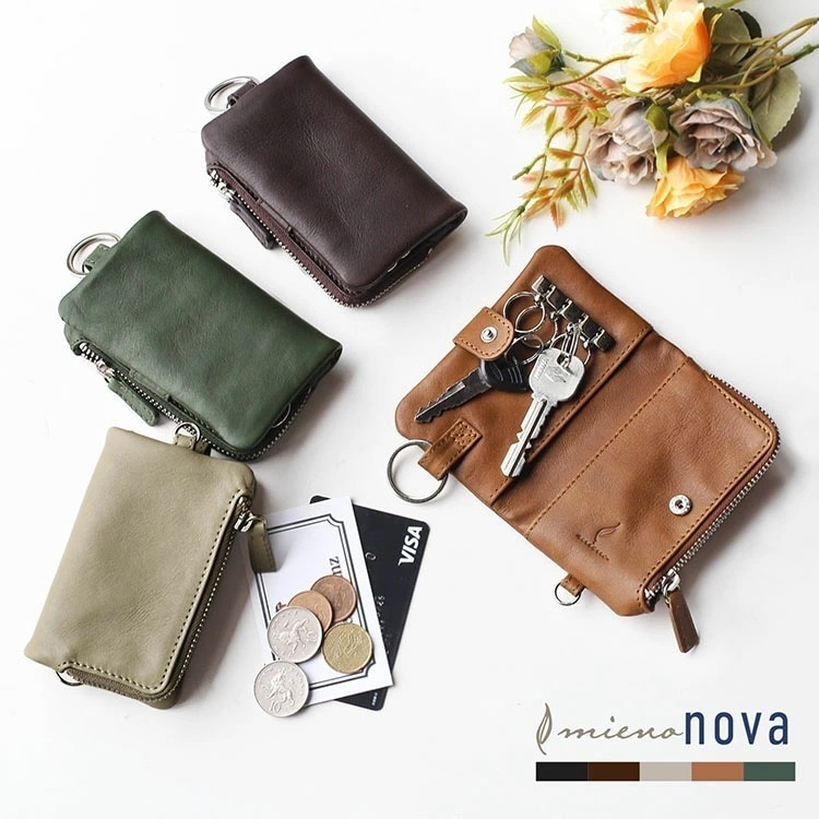 キーケース 小銭入れ 付き レディース 本革 牛革 レザー ブランド mieno nova【名入れ 可能】【ネコポスで送料無料】革 小物 革小物 男女兼用 ユニセックス ミーノ ノヴァ リアルレザー