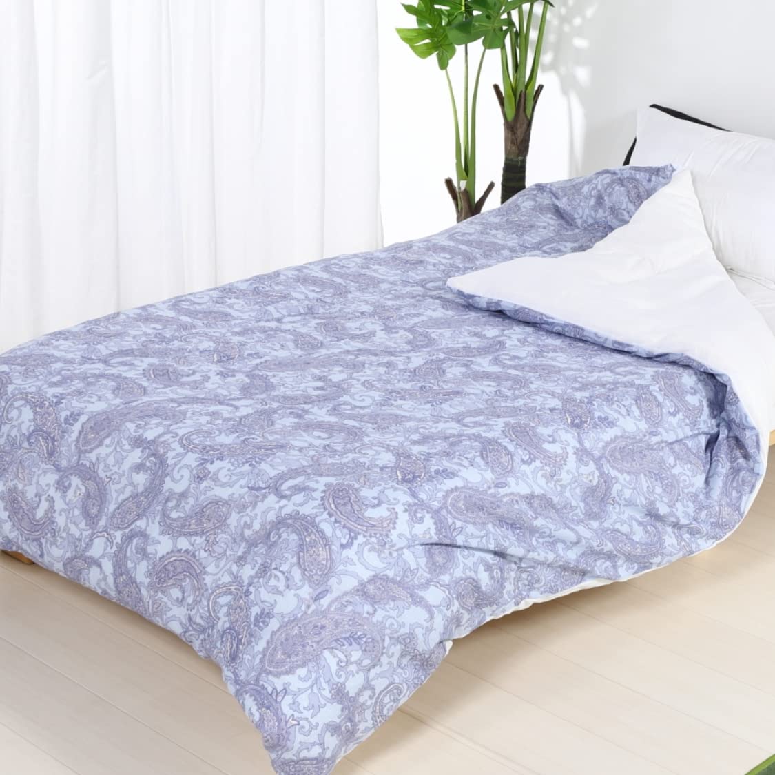 掛け布団カバー シングル 綿100％ ガーゼ 日本製 150cmX210cm ペイズリー 柄 ブルー