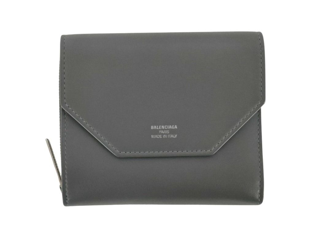 三つ折り財布 エンベロープ 753762 レザー - コンパクトウォレット シルバー金具 グレー系 ブランド 高級 人気【本物保証】