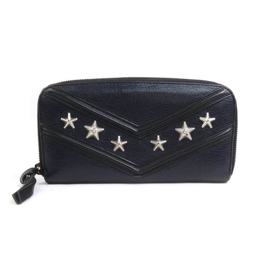 ジミーチュウ JIMMY CHOO ラウンドファスナー長財布 レザー ブラック レディース h30758a