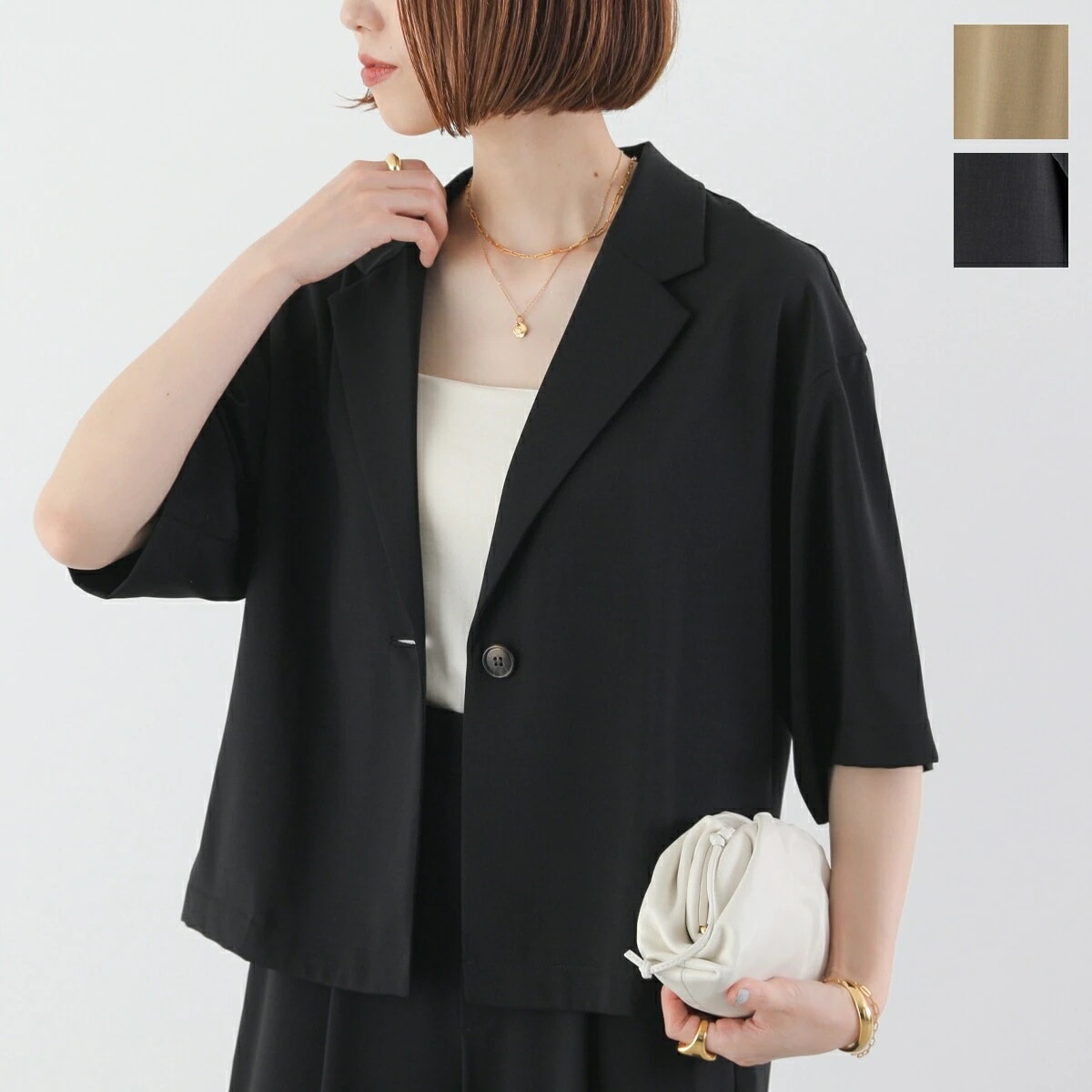 CLOCHE クロシェ ジャケット 85615 レディース テーラード 接触冷感 ストレッチ シャツ 五分袖 カラー3色