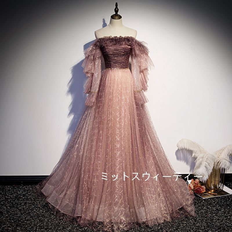 カラードレス ロング 小豆色 パーティードレス 演奏会 結婚式 イブニングドレス 二次会 発表会 カ