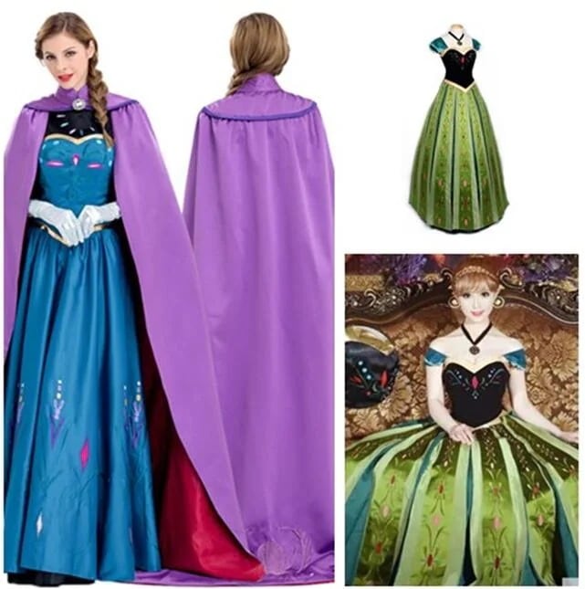 2枚購入で 2oo円FF!大ヒット アナ コスプレ衣装 ドレス ハロウィン 立体感 大人用 コスム 雪の女王　ネックレス付け