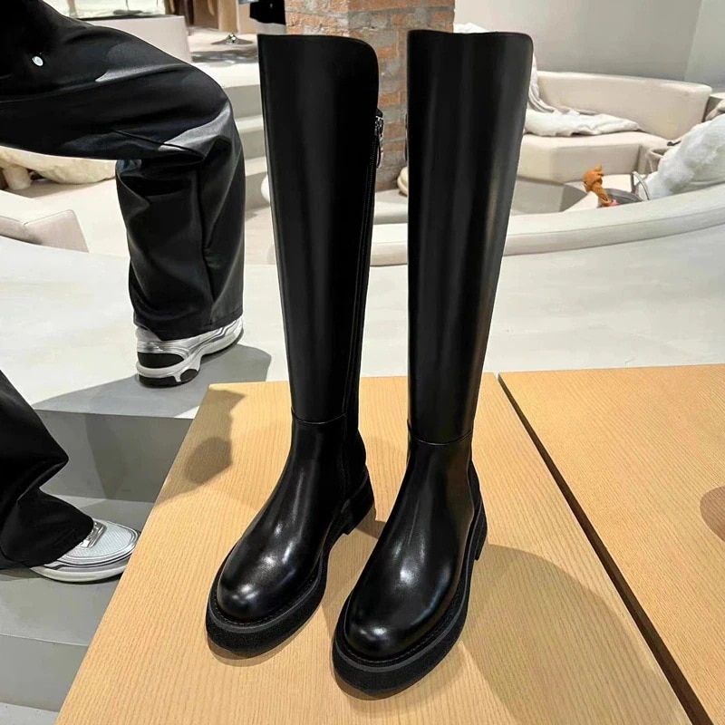 ロングブーツが復活！ 秋冬ファッション レディースブーツ 厚底小柄ブーツストレッチナイトブーツ 本革ブーツ ブーティー 美脚 歩きやすい