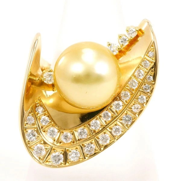 K18 18金 YG リング 11.5号 南洋真珠 約11mm ダイヤ カード鑑別書 中古 149,000円