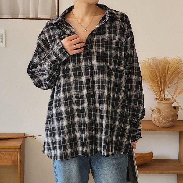 Hスタイル(SH)ビッグサイズデイリーパパゴシャツ 秋 女性 長袖 シャツ 南方 ブラウス NB