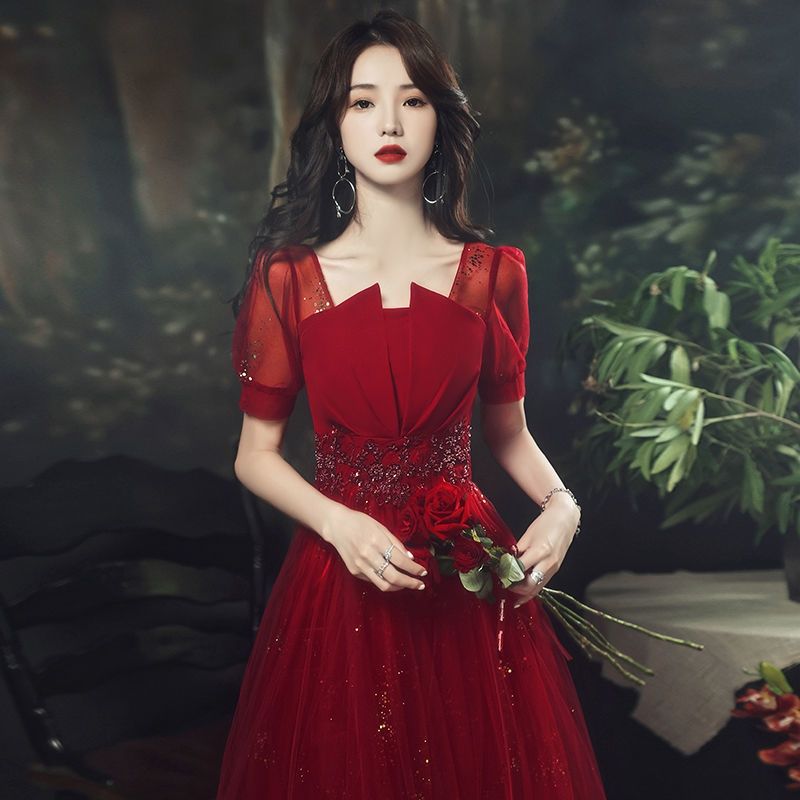 ウェア花嫁 2025 夏 エレガント パフォーマンス ベール ドレス 結婚式 感謝宴会 イブニングドレス 女性用