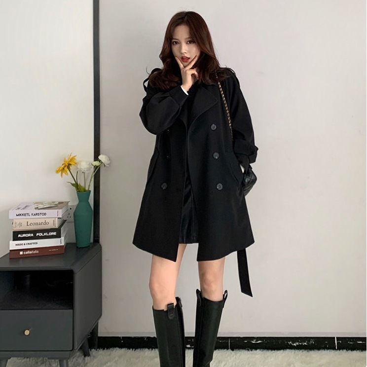 トレンチ風コート カジュアルコート 秋冬ロングアウター トップス アウター コート ジャケット ロングコート ロング ロング丈 袖あり 長袖 Vネック 襟付き スリム 細身 Iライン スマート ベルト