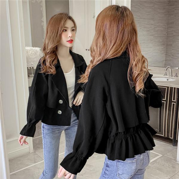 トレンチコート レディース ショート丈 フリルタプル 秋コート アウター 大きいサイズ 羽織 ジャケット 着痩せ きれいめ お洒落 通勤 可愛い