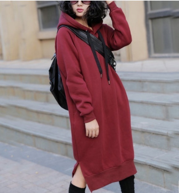 ワンピース 大きいサイズ ニットカーディガン ルーズワンピース 無地 春 フード付き フード 長袖 ロングワンピース ポリエステル 通勤 ラグランスリーブ 赤 レッド ワインレッド 黒 ブラック 緑