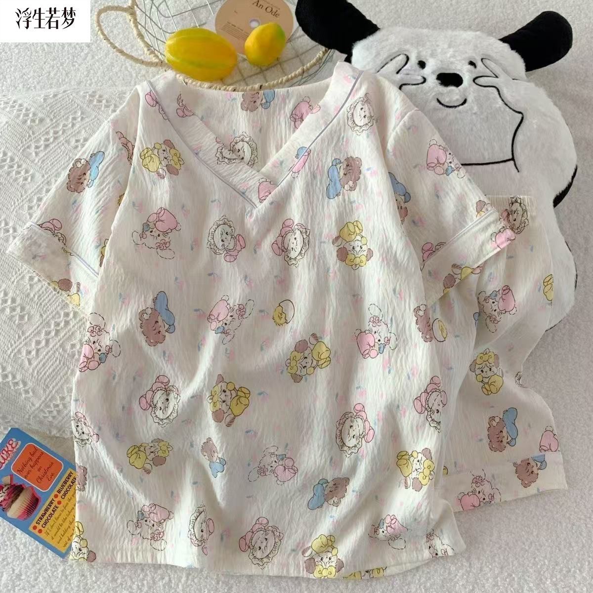 浮生若夢mikkoパジャマ女性夏雲綿半袖insかわいい2025夏ホームウェア