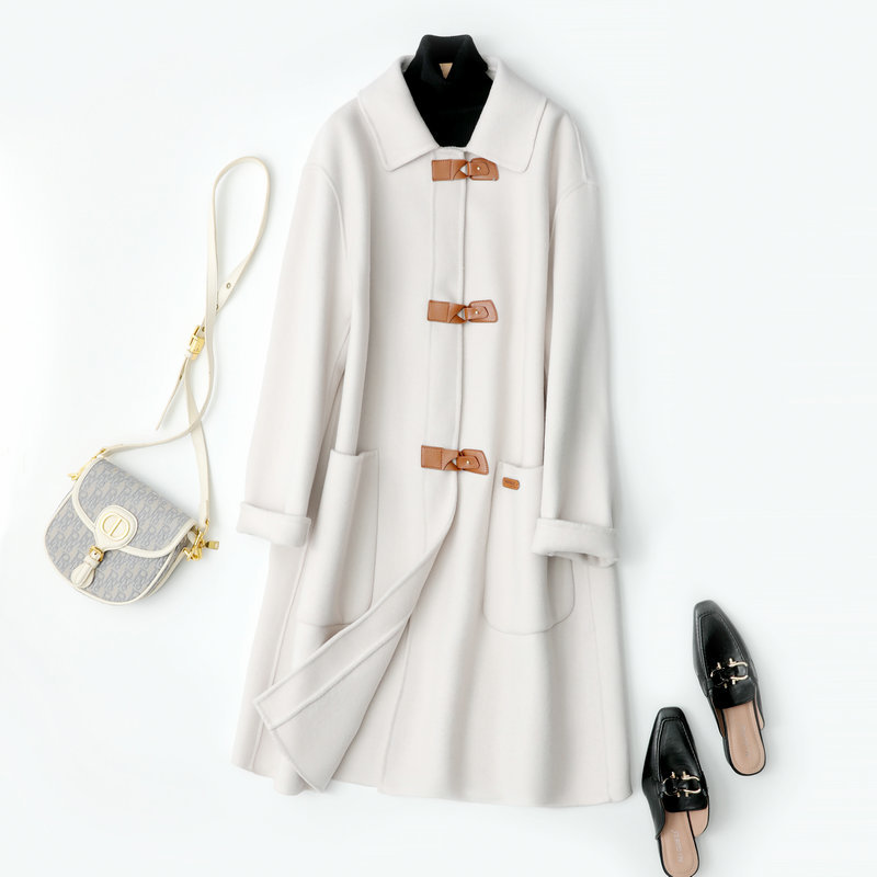 高級両面カシミヤコート女性秋冬純ウール2023年新型気質修身中長毛コート