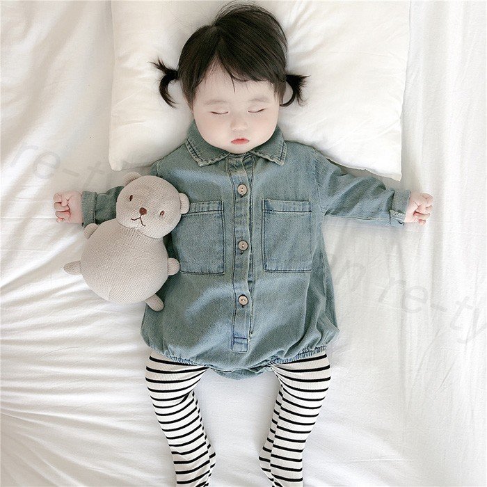 韓国ベビー服 100 デニム風 赤ちゃん服 ロンパース は自分にプチご褒美を 出産祝い オールインワン 女の子 ギフト80