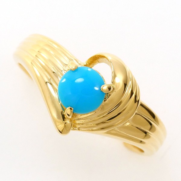 K18 18金 YG イエローゴールド リング 指輪 13号 ターコイズ ジュエリー 中古