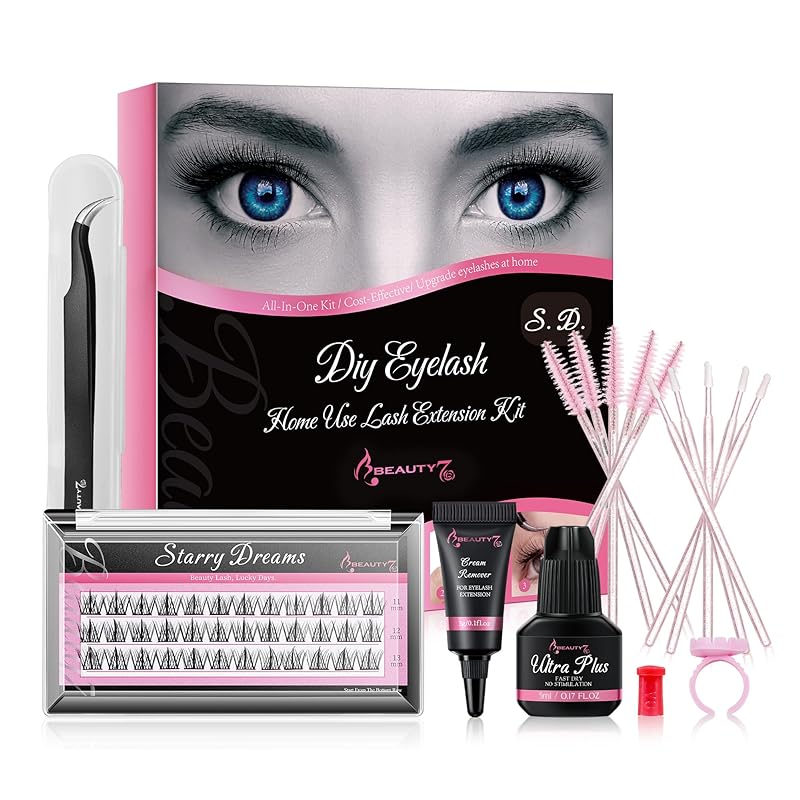 Beauty7 マツエク まつげエクステ セット セルフ用 全部入キット 部分つけまつげ 11/12/13 Mixed長さ Cカール カラーラッシュ ボリュームラッシュ 無刺激 グルー クリームリム