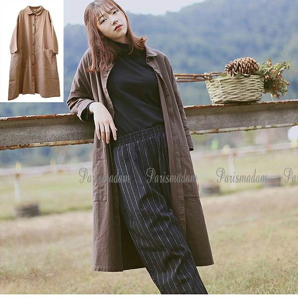 完売御礼麻のロングジャケット　リネン　ロングカーディガン　デカポケット　ベージュ　ブラウン　長袖　ひざ下丈　ほっそり効果大 大人　上品　春秋夏 5,169円