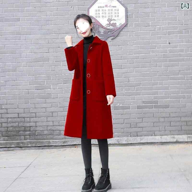コート レディース 秋冬 厚手 ウール ゆったり アウター ジャケット 赤 黒 M L 2XL 3XL 通勤 XL