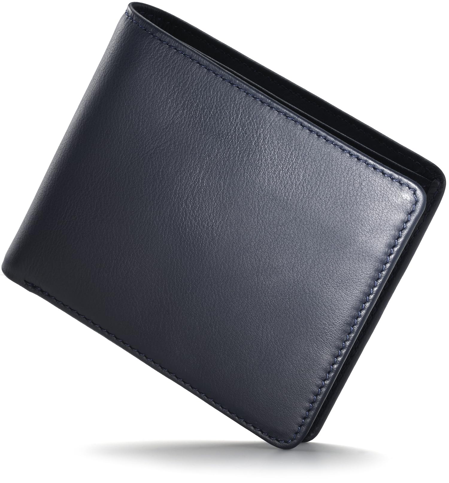 [東京下町工房] 二つ折り メンズ 財布 本革【匠の技日本製】 大容量 カード 2つ折り財布 たつのレザー 国内生産 スムースレザー 父の日(ネイビー)