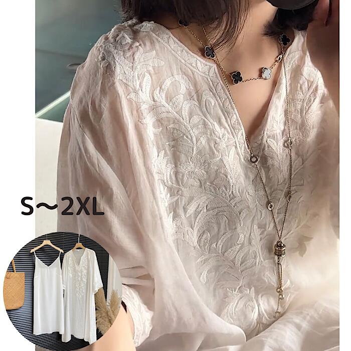 刺しゅう カフタンボリュームワンピース ロング丈 シャツワンピ カフタン ボリューム ペチコート付き レディース 綿麻 カジュアルワンピース 体型カバー 重ね着 春 夏 秋 春服 夏服 ぽっちゃり 母