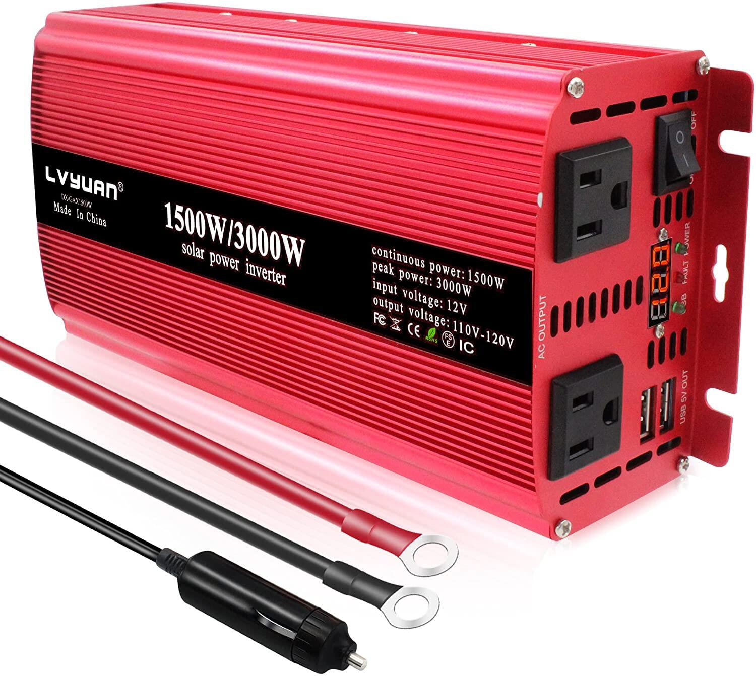 インバーター 12V 100V 1500W 最大3000W DCAC 直流 交流 シガーソケット コンセント 車中泊グッズ カーインバーター 修正波 スマホ充電 アウトドア 発電機 太陽光発電 ACコ 8,578円