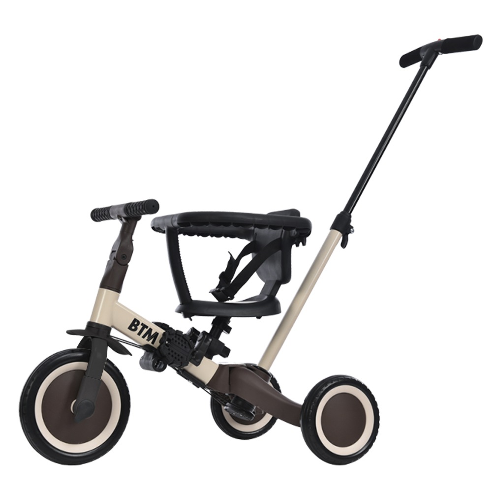 子供用三輪車 4in1 (ベージュブラウン) 自転車 オリジナル 押し棒付き 安全バー付き キックボード
