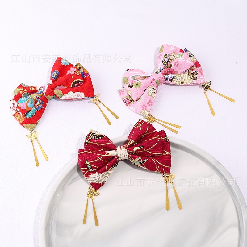 【1点ご購入 で10点プレゼントいたします】かわいいリボンヘアピン風和風アクセサリーストールヘアピントップクリップ金布日常リボンヘアピン