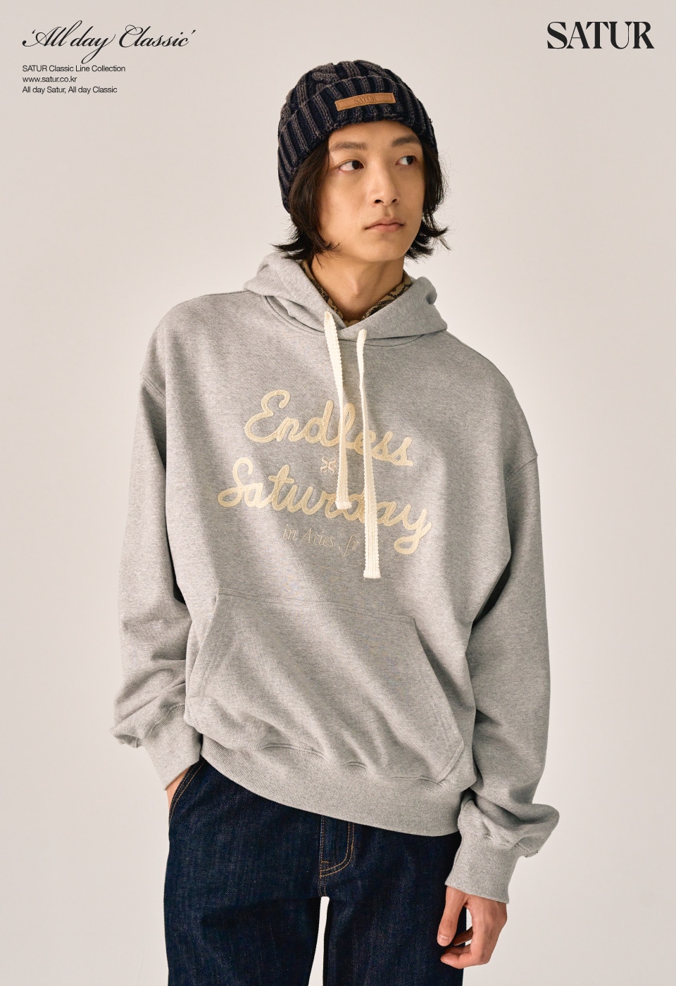 【SATUR】 ENDLESS SATURDAY HOODIE : MELANGE GRAY