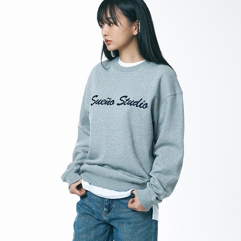 レタリング 刺繍 オーバー マンツーマンTシャツ(4color)