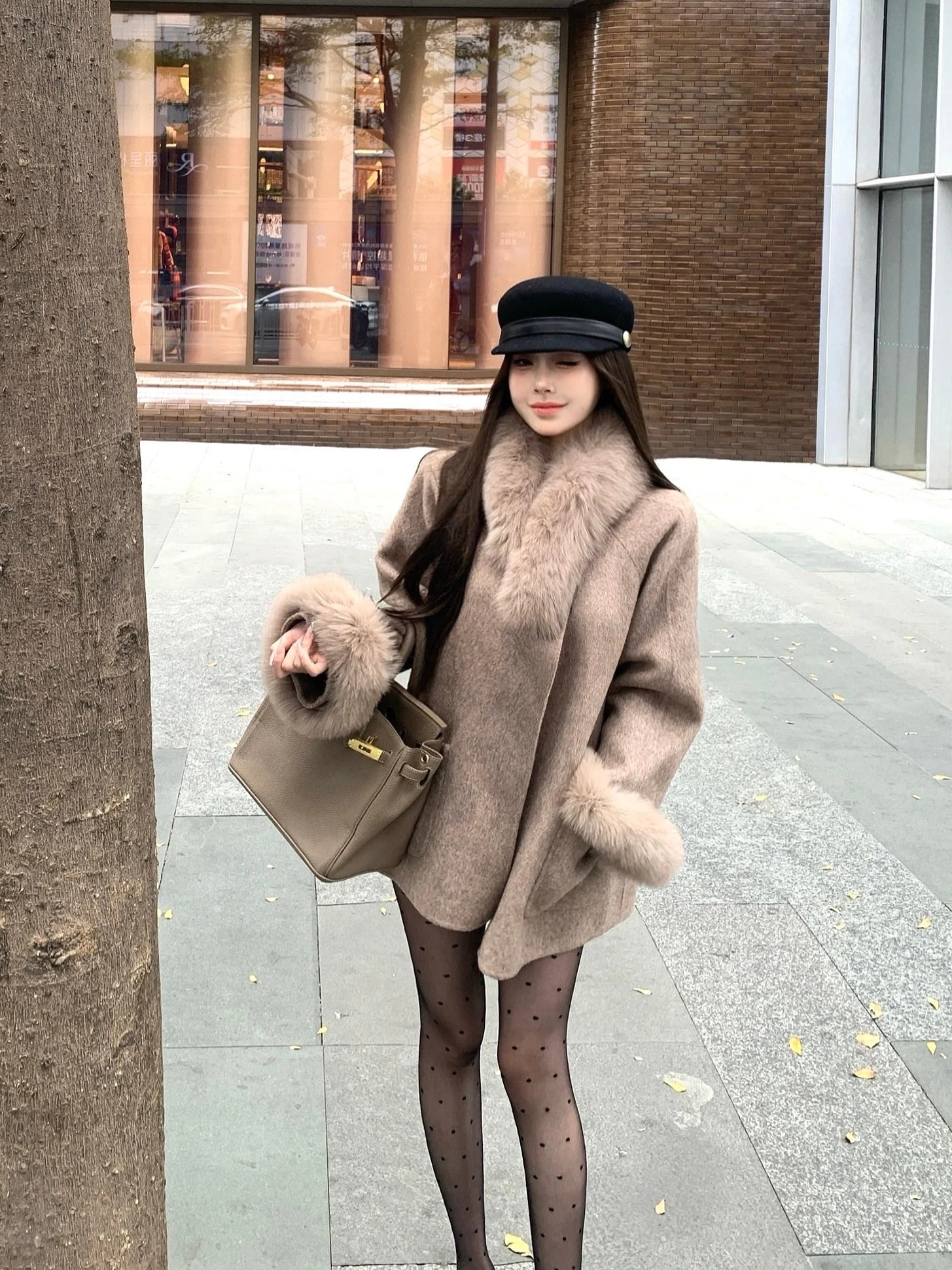 秋冬防寒 あったかアウター 韓国風コートスタイルアップ かわいい ブルゾンファー付きファッション系裹起毛大人ゆったりカジュアルストリートサイズレディースムートン襟エコゆるダボ シルエット学生フレンチ丈