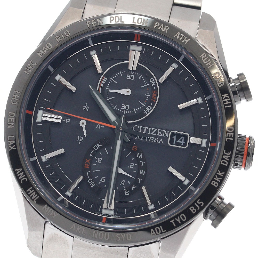 シチズン CITIZEN AT8189-61E/H800-71CN206 アテッサ アクトライン エコドライブ ソーラー電波 メンズ 美品 内箱付き_958222【中古】
