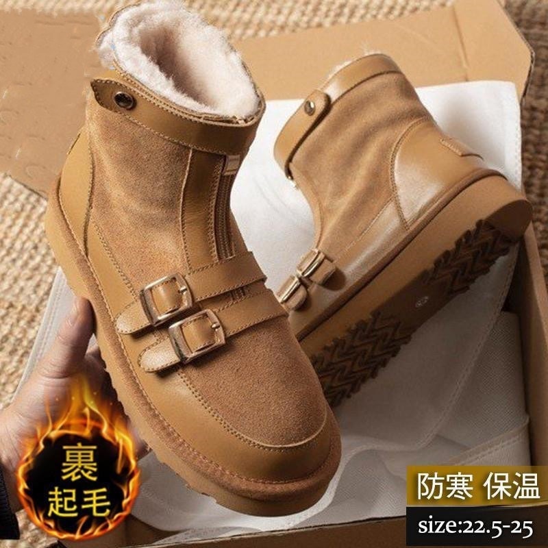 品大人気ムートンブーツレディースショートブーツスノーブーツ裏起毛裏ボアバックルシューズ無地カジュアル防寒疲れにくい暖かいイベント
