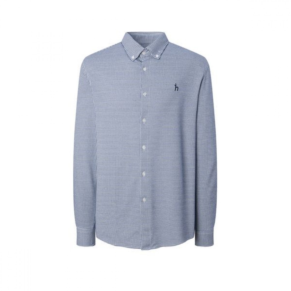 ヘジス 24FW ネイビー ボタンダウン 綿混 長袖カジュアルシャツ WHSH4C335N2