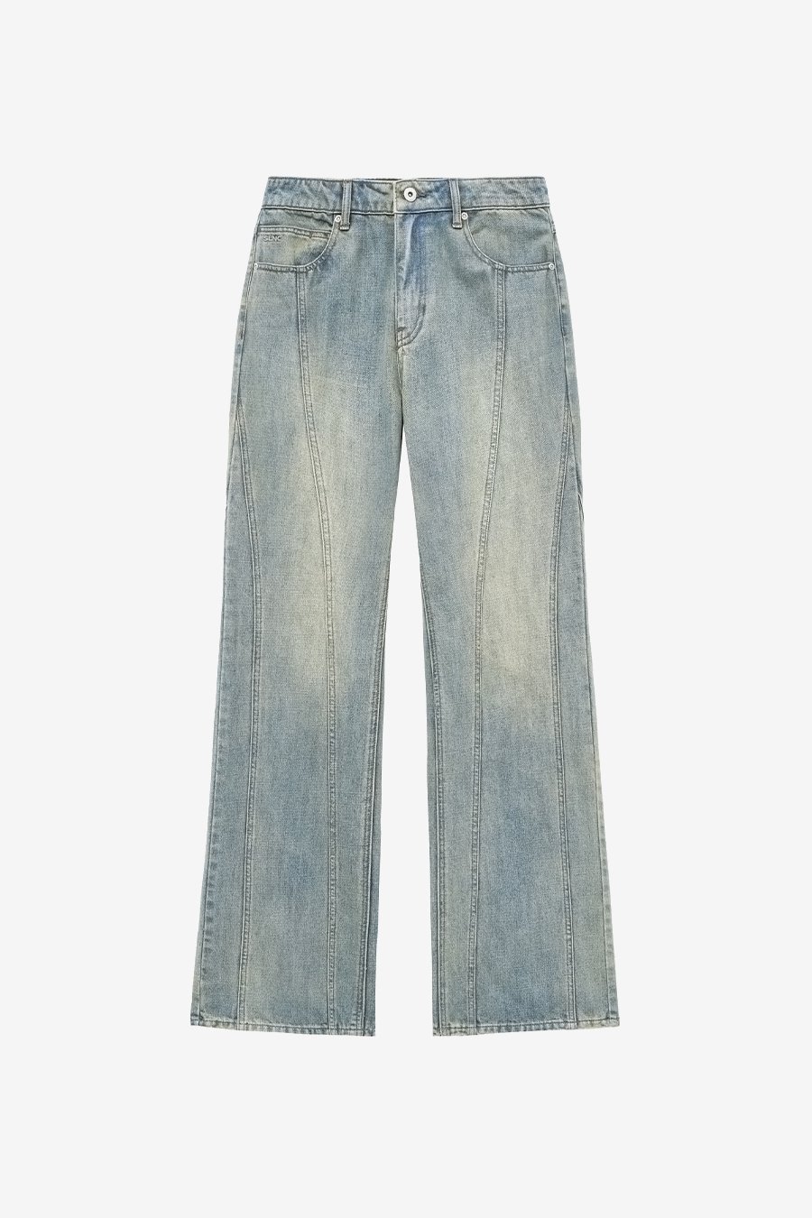 【INSILENCE】 SLUB DIVIDED BOOTCUT DENIM : BLUE